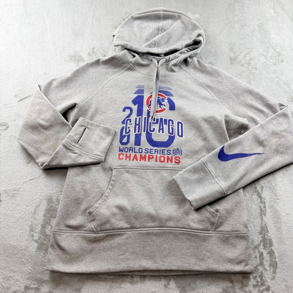 Nike Chicago Cubs 2016 World Series Champions Therma-FIT Hoodie Gray Mens Medium